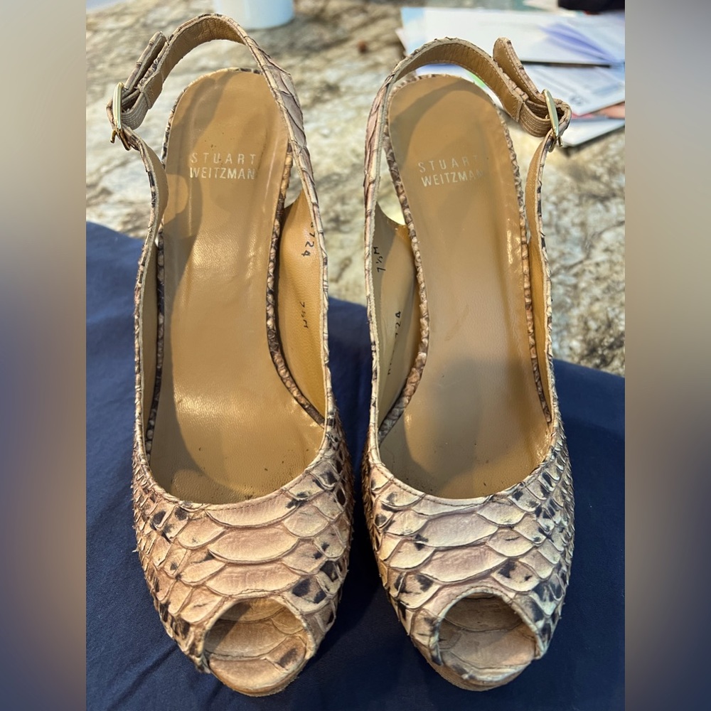 Stuart Weitzman Snake Print 7.5/37.5 High Heels